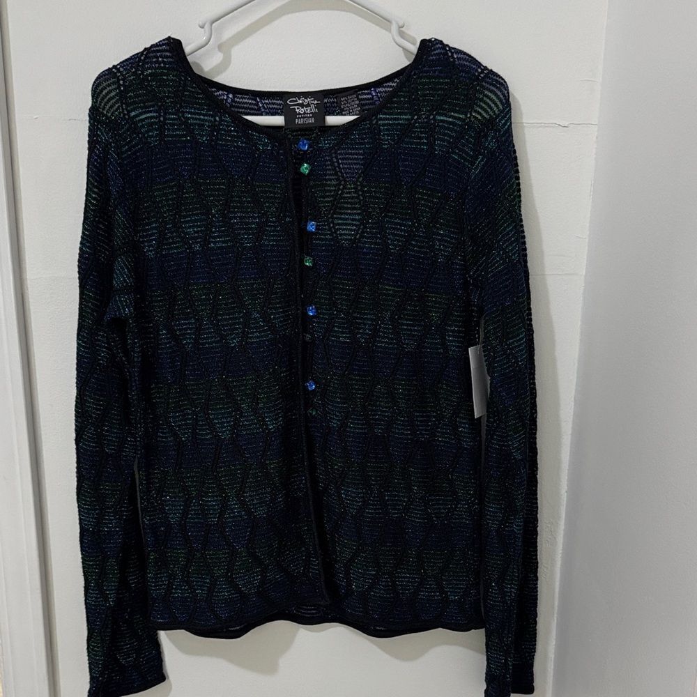Christina Rotelli Women's Sparkle Black and Green Cardigan NWT